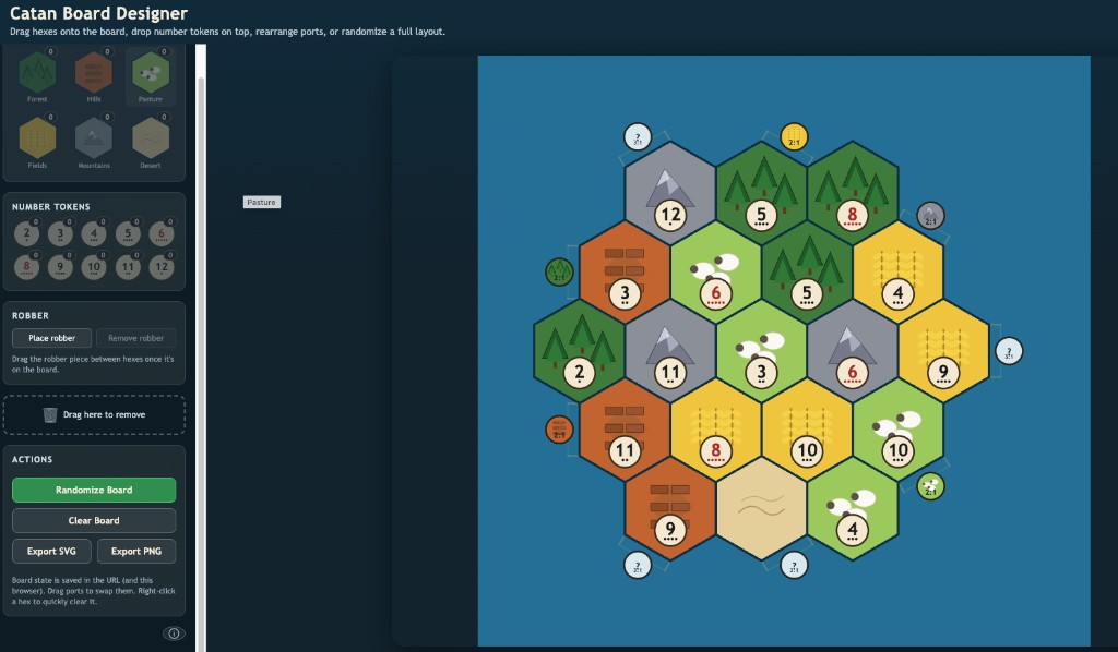 Catan Board Designer with a filled hexagonal island